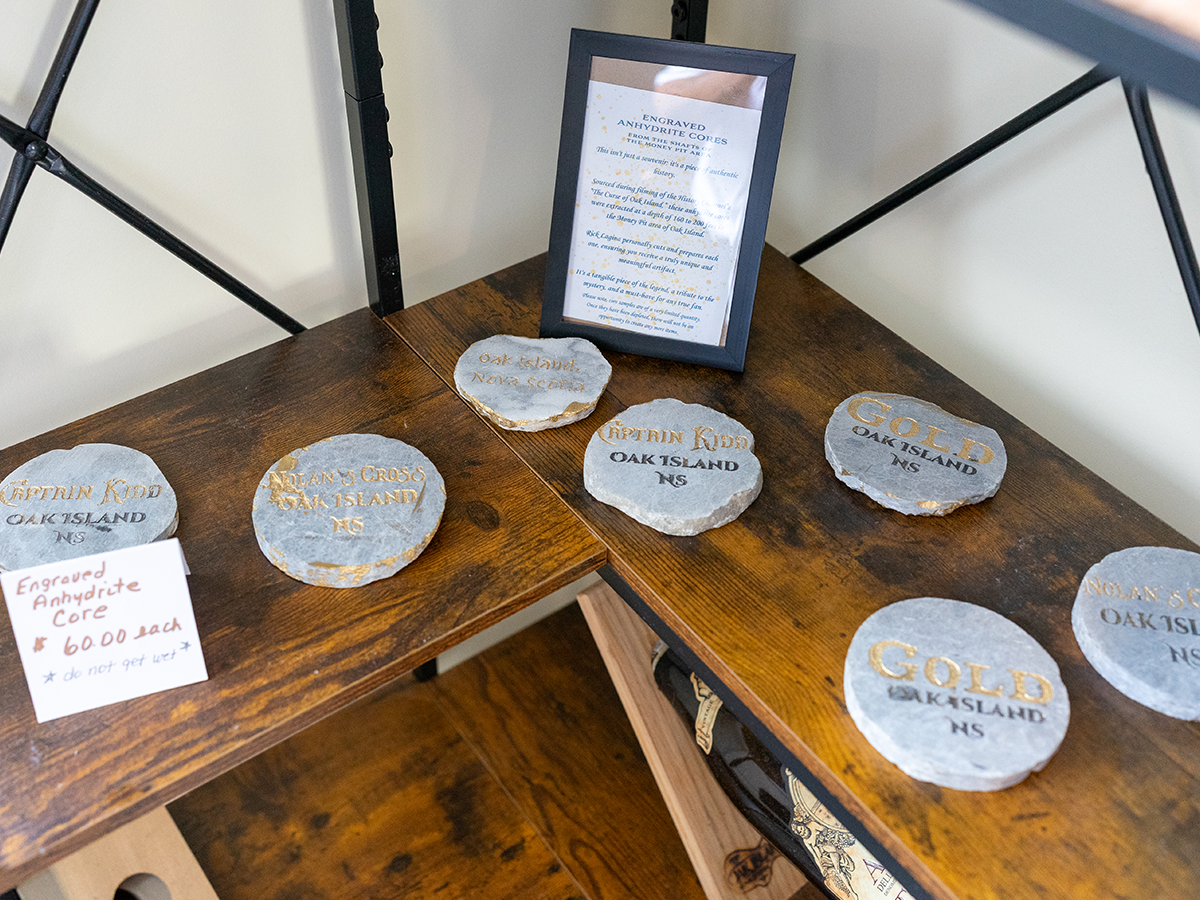 Engraved anhydrite cores from the shafts of the Money Pit — one-of-a-kind Oak Island keepsakes cut from real drill samples
